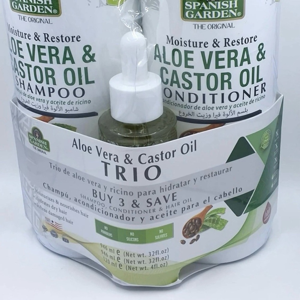 Aloe Vera & Castor Oil Shampoo and Conditioner  and treatment Trio - Green - Picture 2 of 3